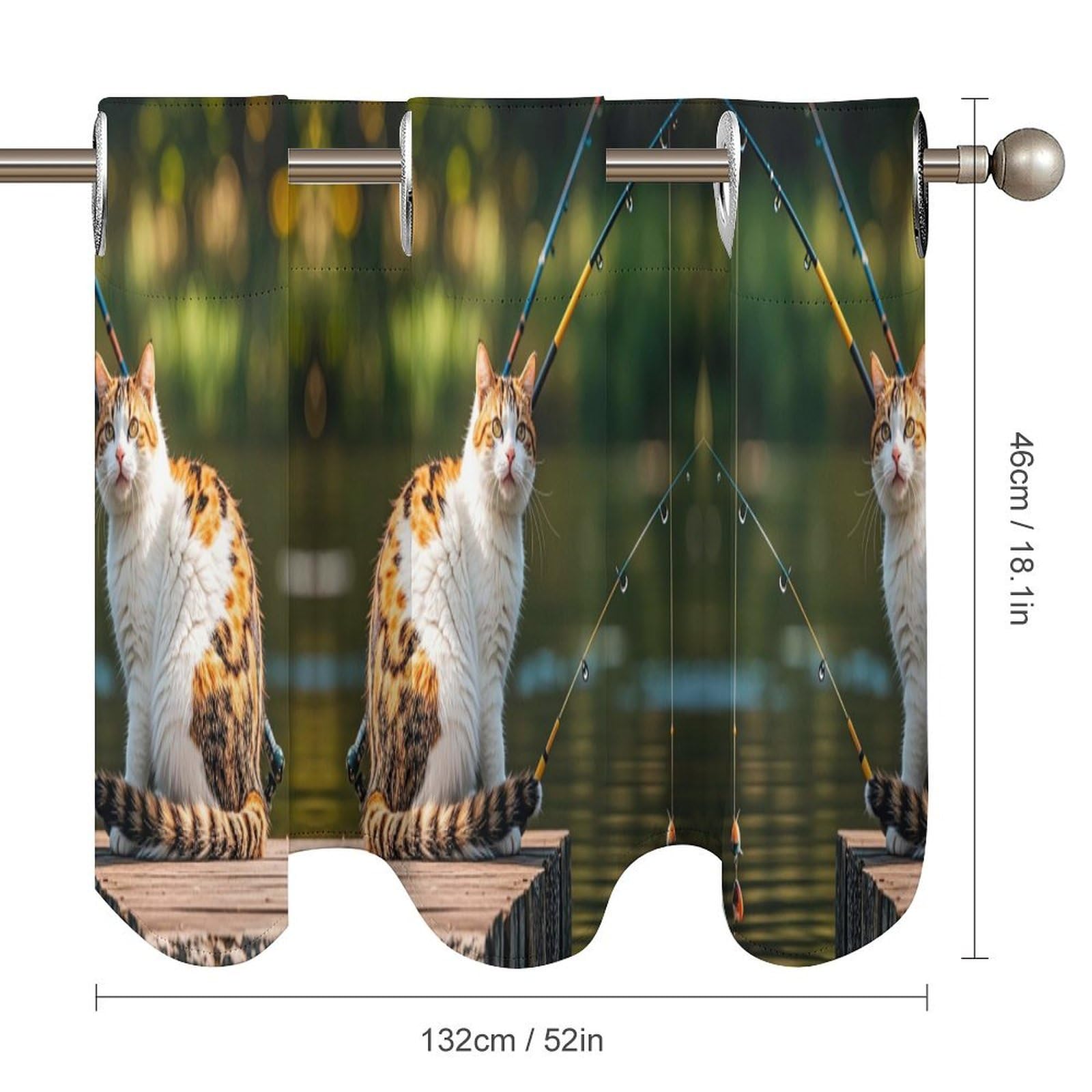 Thermische Raumverdunkelung, Volant, Angeln, Katze, kurzer Vorhang, Doppelstangentasche, kleiner Fenstervorhang, durchsichtiger Volant, Küche, Bauernhaus, Verdunkelung, Fenstervolants für