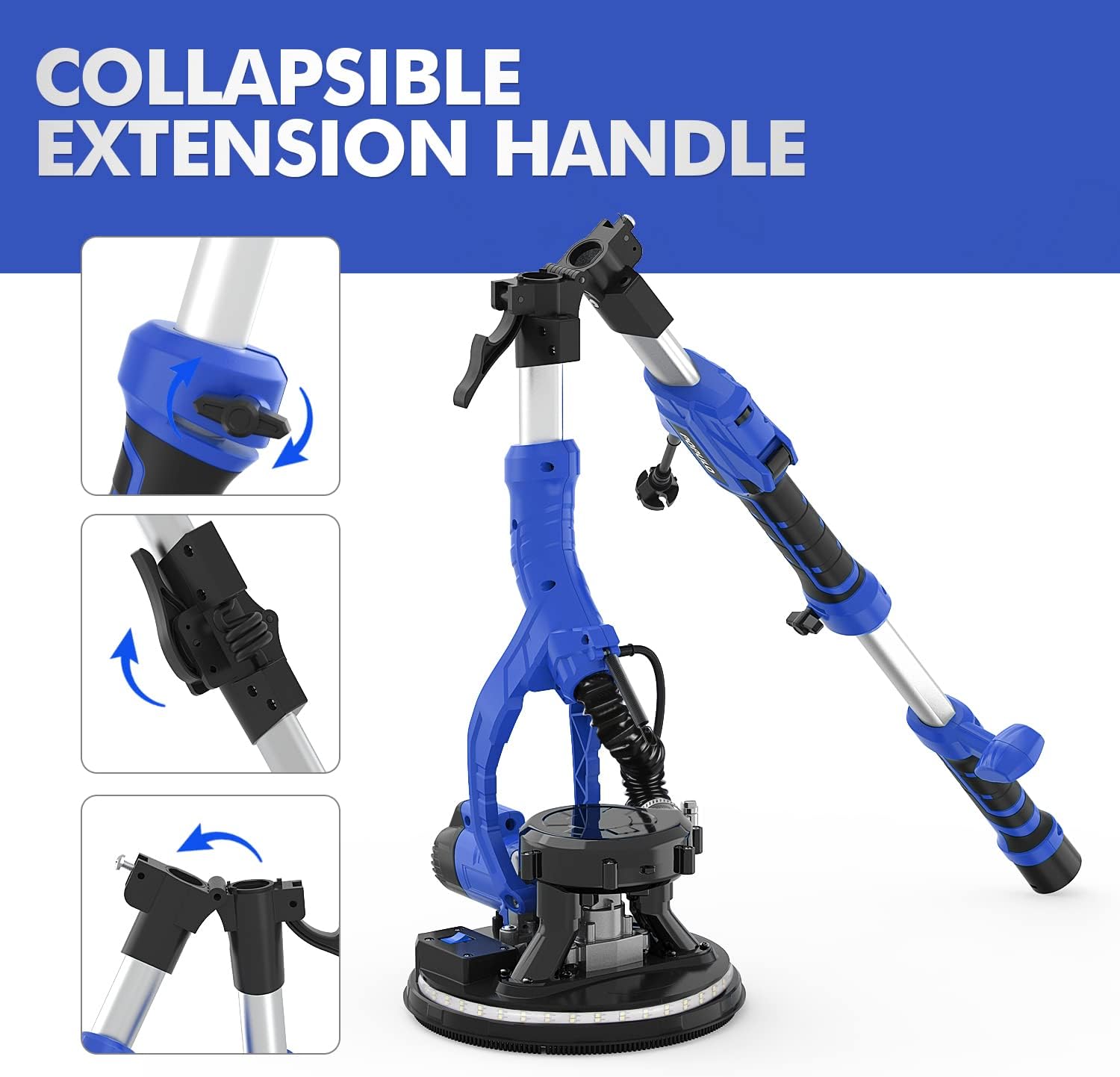 AOTE-PITT Drywall Sander, 810W 7A Electric Drywall Sander with Vacuum Attachment, Variable Speed 900-1800RPM Power Wall Sanders with 12 Pcs Sanding Discs, LED Light, Extension Handle, Dust Hose - - 