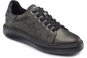 Men's Metallic Leather Lace Up Embroidered Logo Sneaker by Karl Lagerfeld