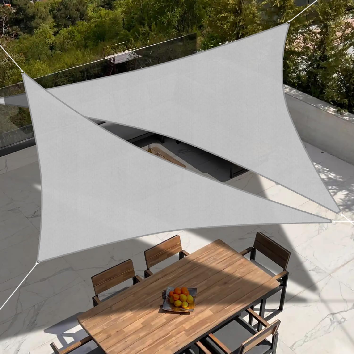 TANG 16'x20'x26' Waterproof Sun Shade Sail Triangle Outdoor Canopy UV Block Shade Cloth with Curved Edge for Patio Backyard Pool Pergola Cover, Light