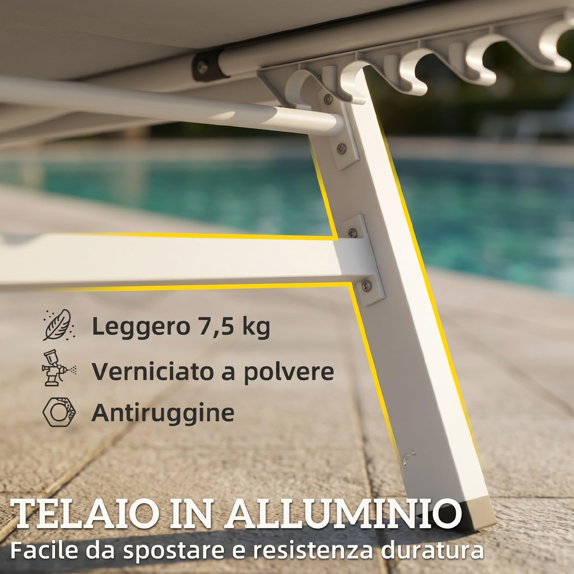 Outsunny Lettino Prendisole da Giardino Seduta Imbottita Grigio Chiaro | Schienale con 6 Posizioni Regolabili, Sdraio da Giardino in Texteline, Telaio in Alluminio Leggero, per Terrazzo Piscina