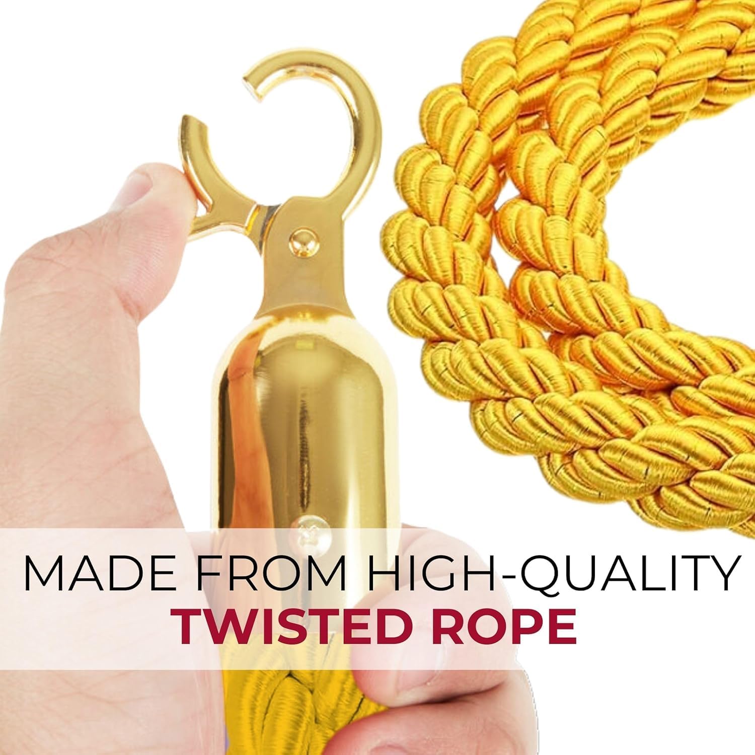 6PCS Gold Braided Rope - 5FT Elegant Rope for Stanchion Barrier VIP Events Crowd Control Safety Divider for Red Carpet Weddings Parties and Special Occasions Durable and Stylish Design