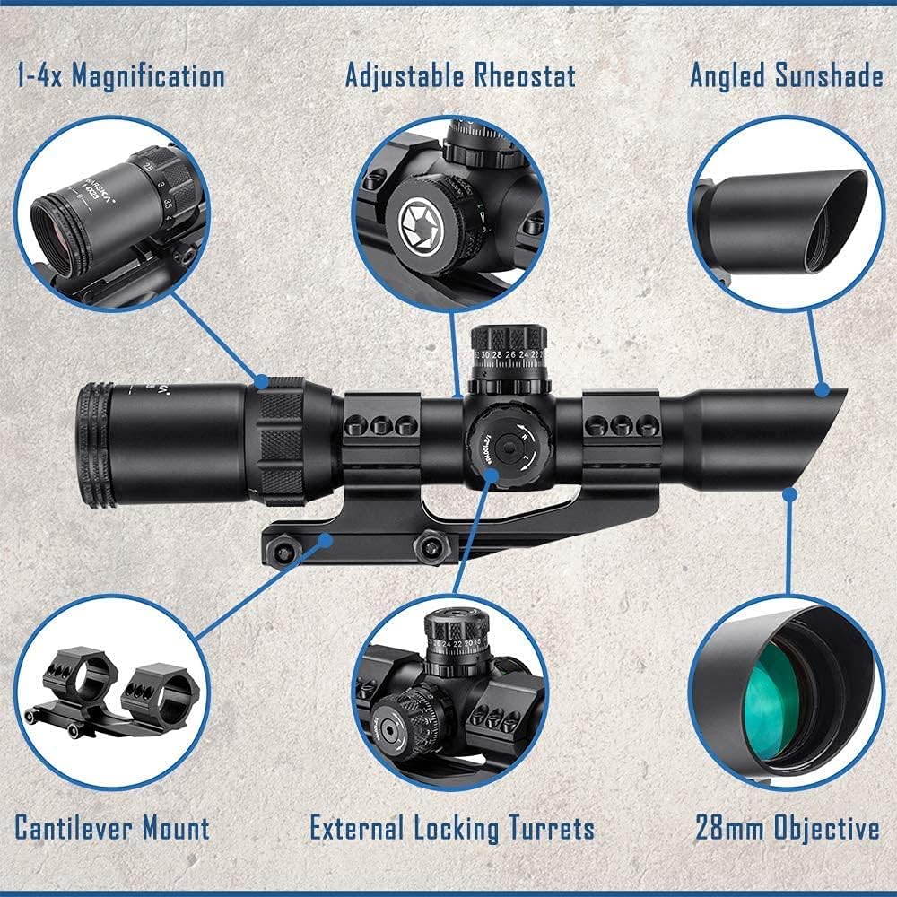 BARSKA AC13670 Contour Scope 4x32 Red/Green Illuminated Mil-Dot Reticle with Picotinny/Weaver Rings