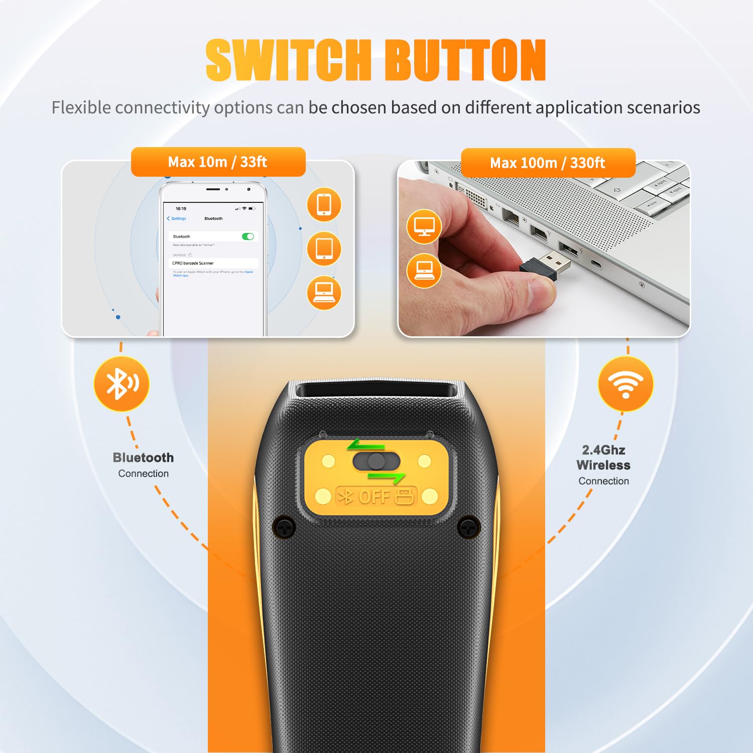 NETUM Lettore di Codici QR CS7501 - Scanner Bluetooth Portatile 1D 2D per Inventario, Imager Senza Fili per Tablet, Android, iOS, PC e POS
