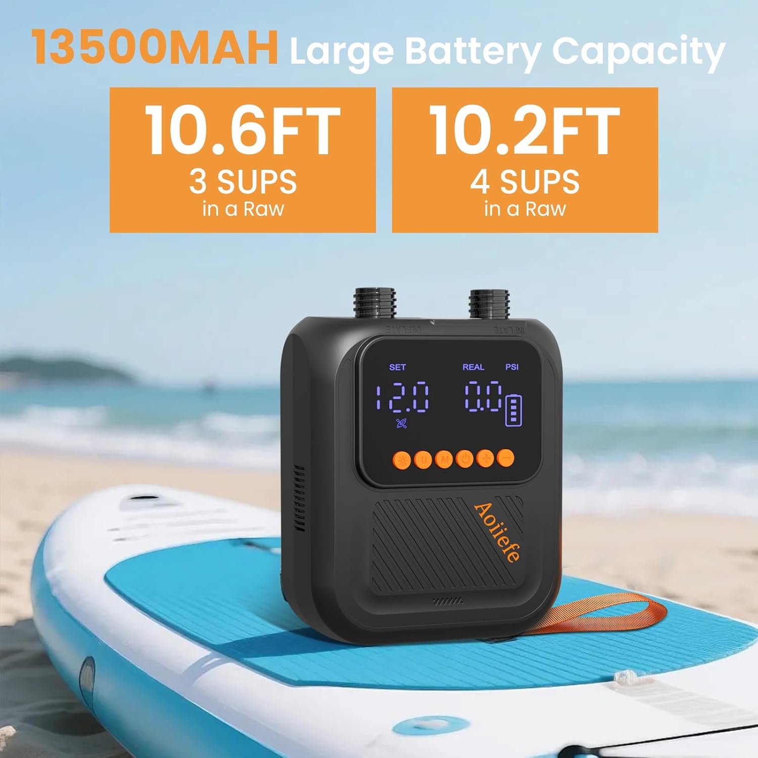 Portable Rechargeable Electric SUP Paddle Board Pump, Intelligent Dual Stage Inflation&Deflation, Up to 20PSI and Auto-Off for Stand UP Paddle Boards, Kayaks, Tents - Image 2
