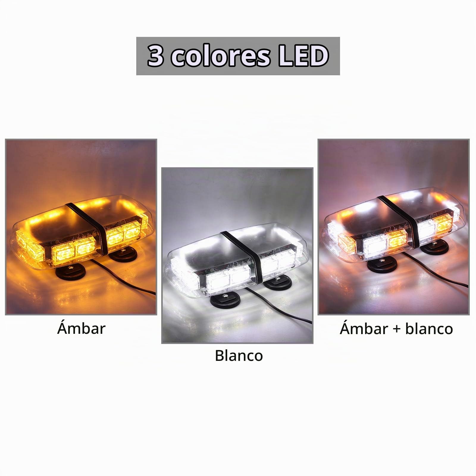 PROZOR Luz LED Estroboscópica de Emergencia 7 Modos E57 36 LEDs Lampara de Advertencia Ámbar Blanco Magnético IP67 con Enchufe de Coche12/24V para Vehículo Tractor Camión