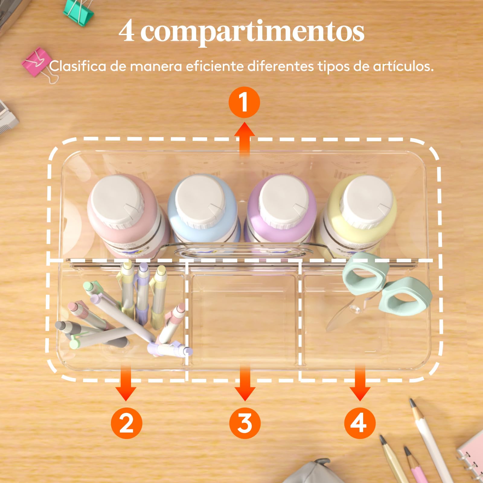 Lifewit Cestas Almacenaje Plastico, Apilador de Caddie Dividida con Manija para Cosméticos, Costura, Herramientas Pequeña, Organizadora para Lápices, Transparente, 2 Piezas