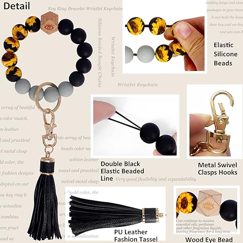 Miniatura 3 de BIHRTC - Pulserallavero para enganchar las llaves del auto, brazalete con cuentas de silicona para mujer