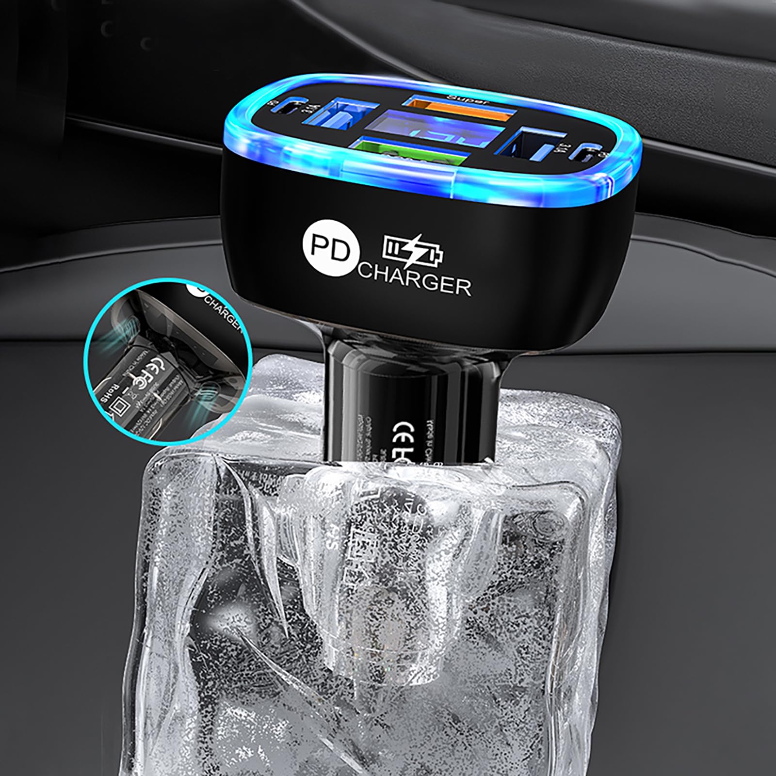 Cargador de coche USB C de 130 W, compatible con cargador de coche de carga rápida 4 en 1, encendedor de cigarrillos multipuerto USB