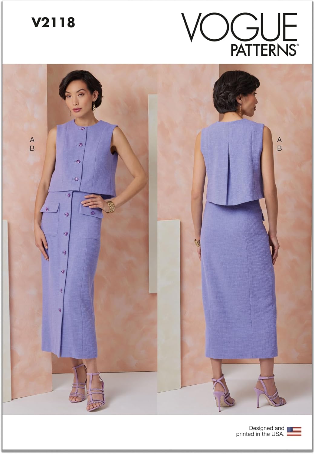 Vogue V2118U5 Misses' Fitted Line Top and Slim Fit Skirt Sewing Pattern Packet, Design Code V2118, Sizes 16-18-20-22-24