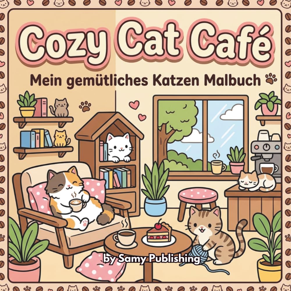Cozy Cat Café – Mein gemütliches Katzen Malbuch: 40 detailreiche Ausmalbilder mit süßen Katzen in gemütlichen Café- und Bäckerei-Szenen zum Entspannen