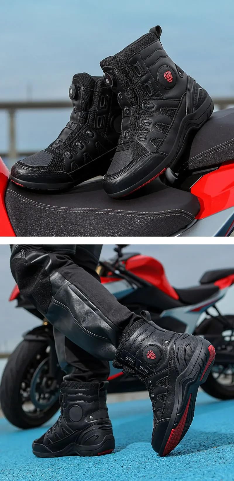 Bottes De Motocross pour Hommes Et Femmes, Bottes De Motard Antidérapantes, Chaussures De Moto en Cuir Imperméables pour La Conduite en Ville A-43EU