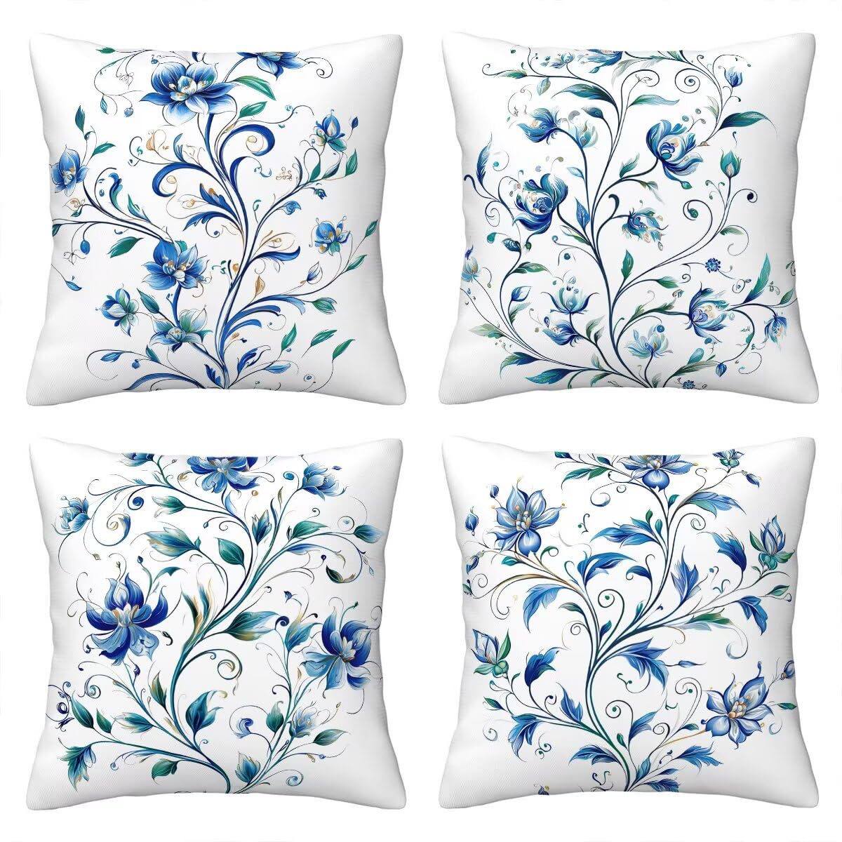 Federe Cuscini Divano 60x60 cm, Bianco Cuscini per Divano, Velluto Federe Cuscino Letto Impermeabili Set da 4, Copricuscini Fiore Motivo con Cerniera Invisibile Design per Sofá, Regalo Donna D-17