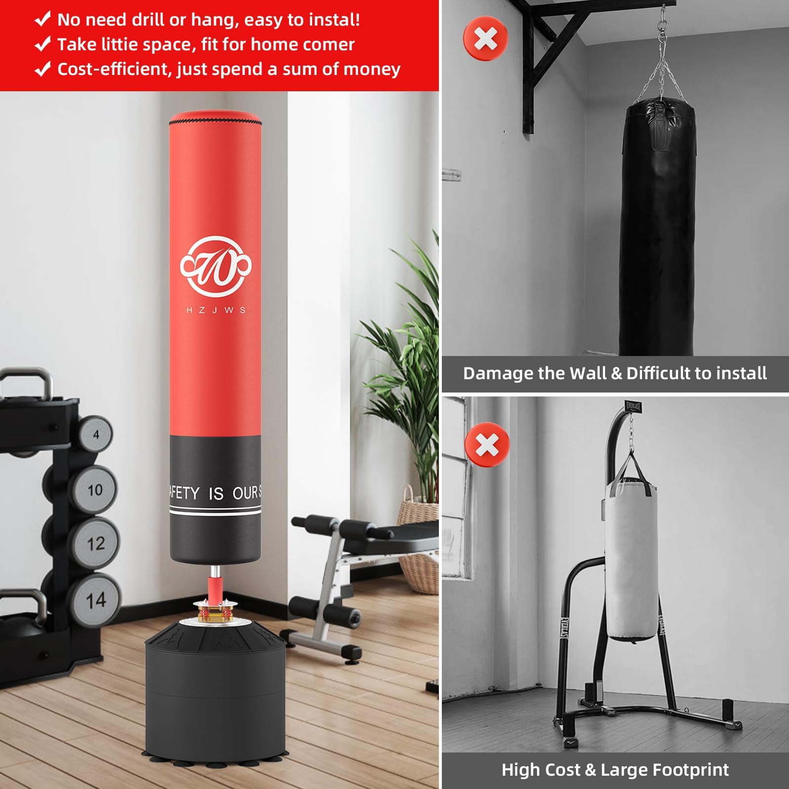 Freistehender Boxsack, 180Cm Heavy Duty Standboxsack, Punchingsack Mit Saugfuß, Kickboxsack Für Boxen, Kickboxen, Muay, Thai