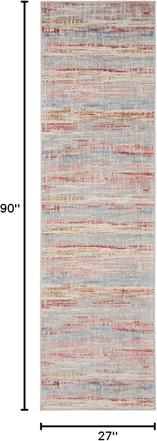 Nourison Home Elation Abstract Ivory Multicolor 2'3" x 7'6" Area Rug, Easy Cleaning, Non Shedding, Bed Room, Living Room, Dining Room, Kitchen (2x7)