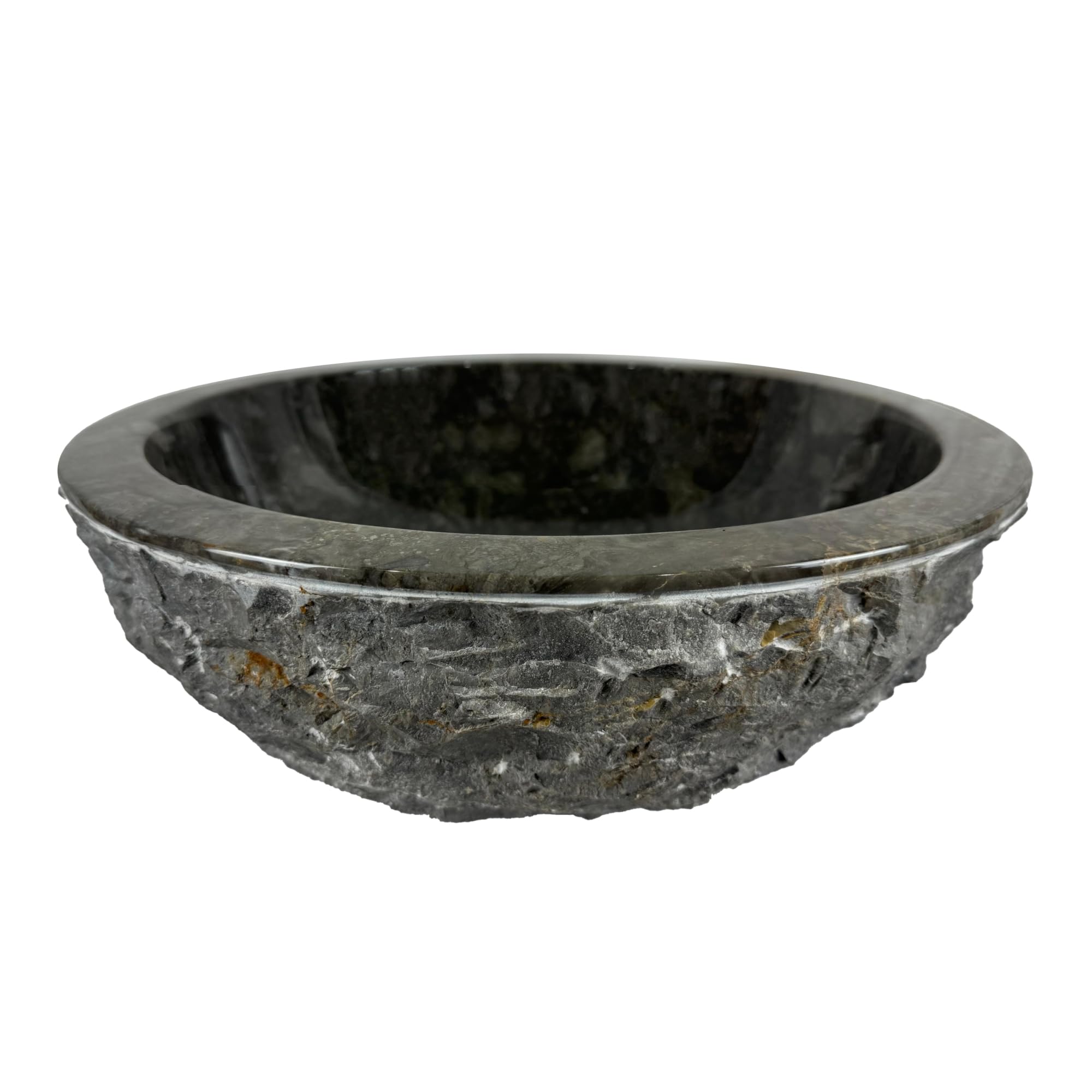 Lavabo Redondo 40x40x15 cm - Cuenca de Mármol - Piedra Natural - Fregadero para baño - Pulido y sólido (Gris)