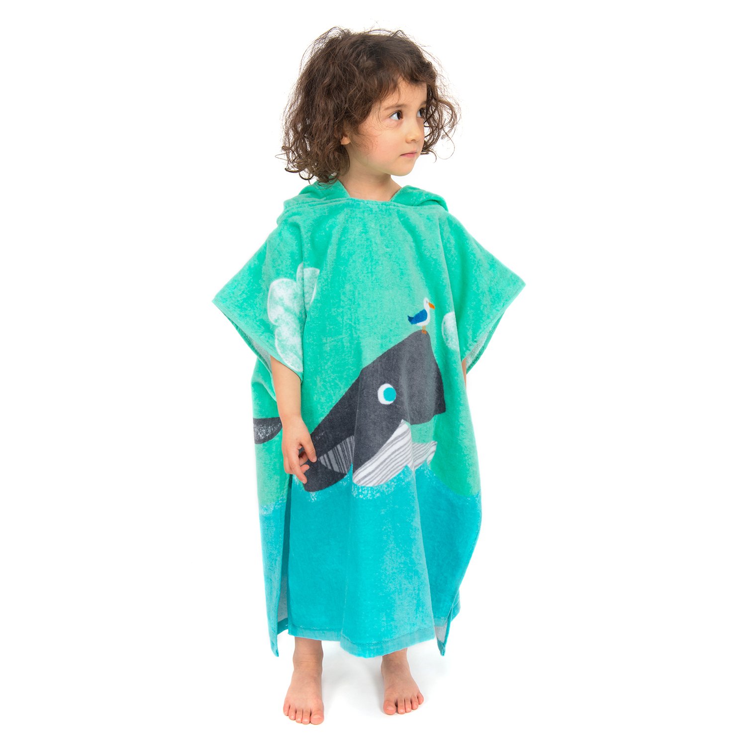 Kids Hooded Poncho Towel - 24x55 Inch, Super Soft 100% Cotton For Beach, Pool & Bath (Whale Pattern)