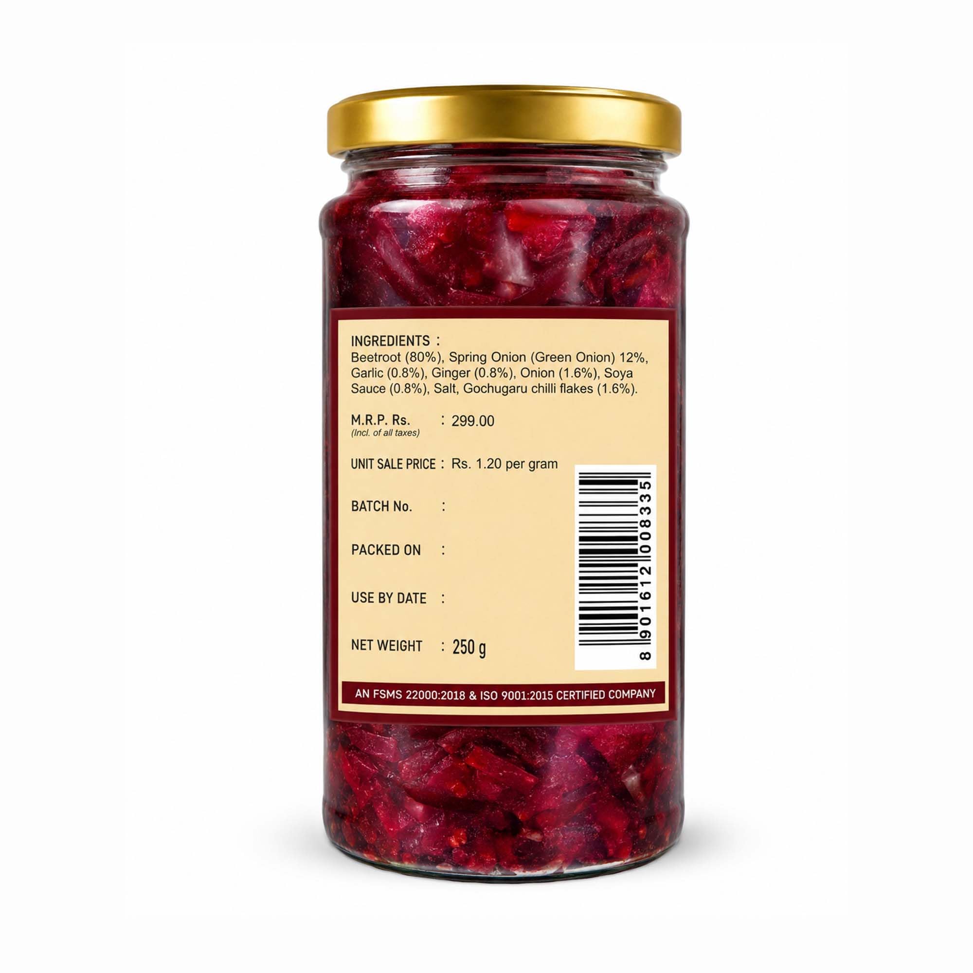 Earthy Bite Beetroot Kimchi 250g | Korean Style Fermented Kimchi | Made with Beetroot & Gochugaru | Probiotic Rich | Plant Based | No Preservatives | Ready to Eat