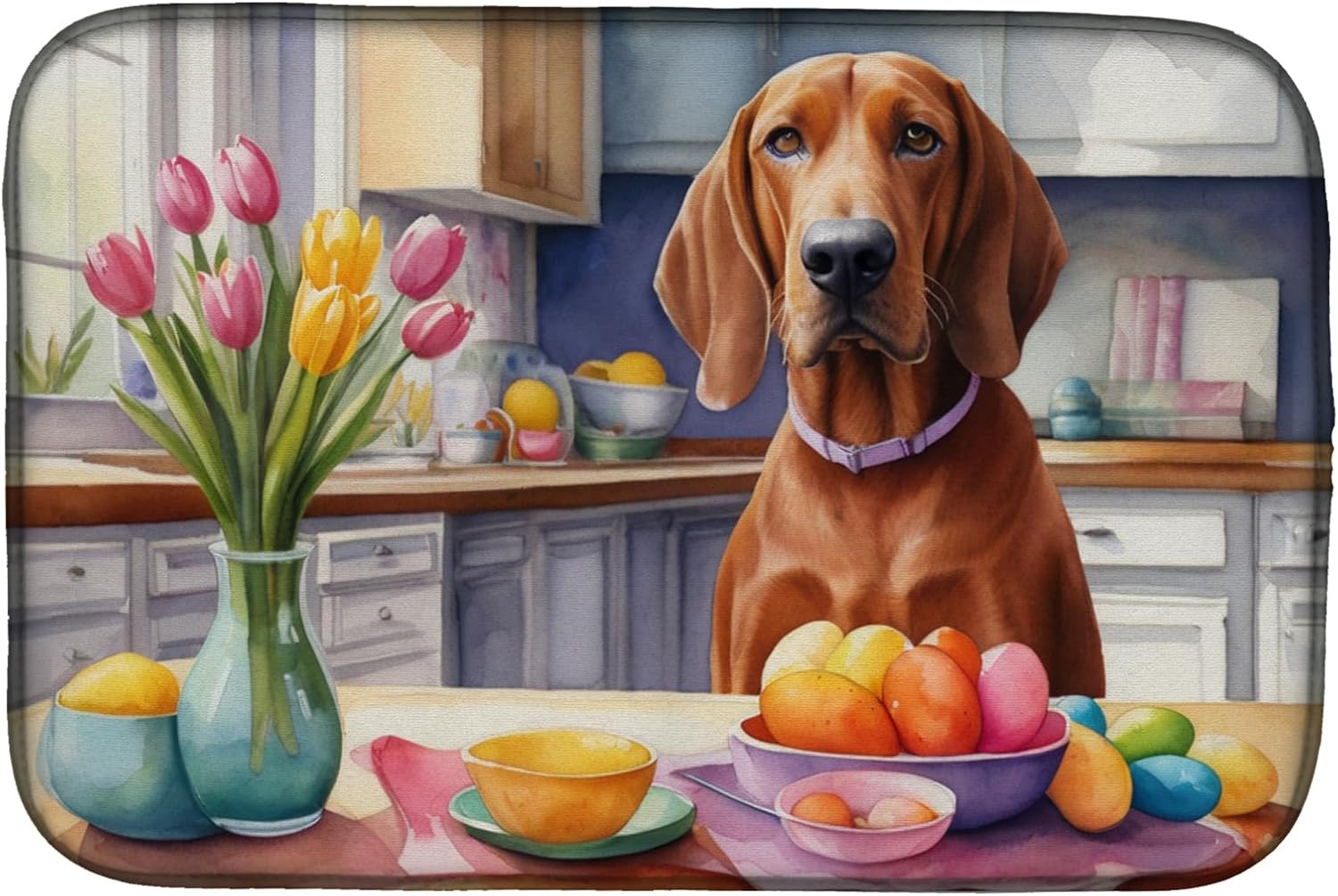 Caroline's Treasures DAC6885DDM Decorating Easter Redbone Coonhound Dish Drying Mat Absorbent Dish Drying Mat Pad for Kitchen Counter Dish Drainer Mat for Countertop, 14 x 21", Multicolor