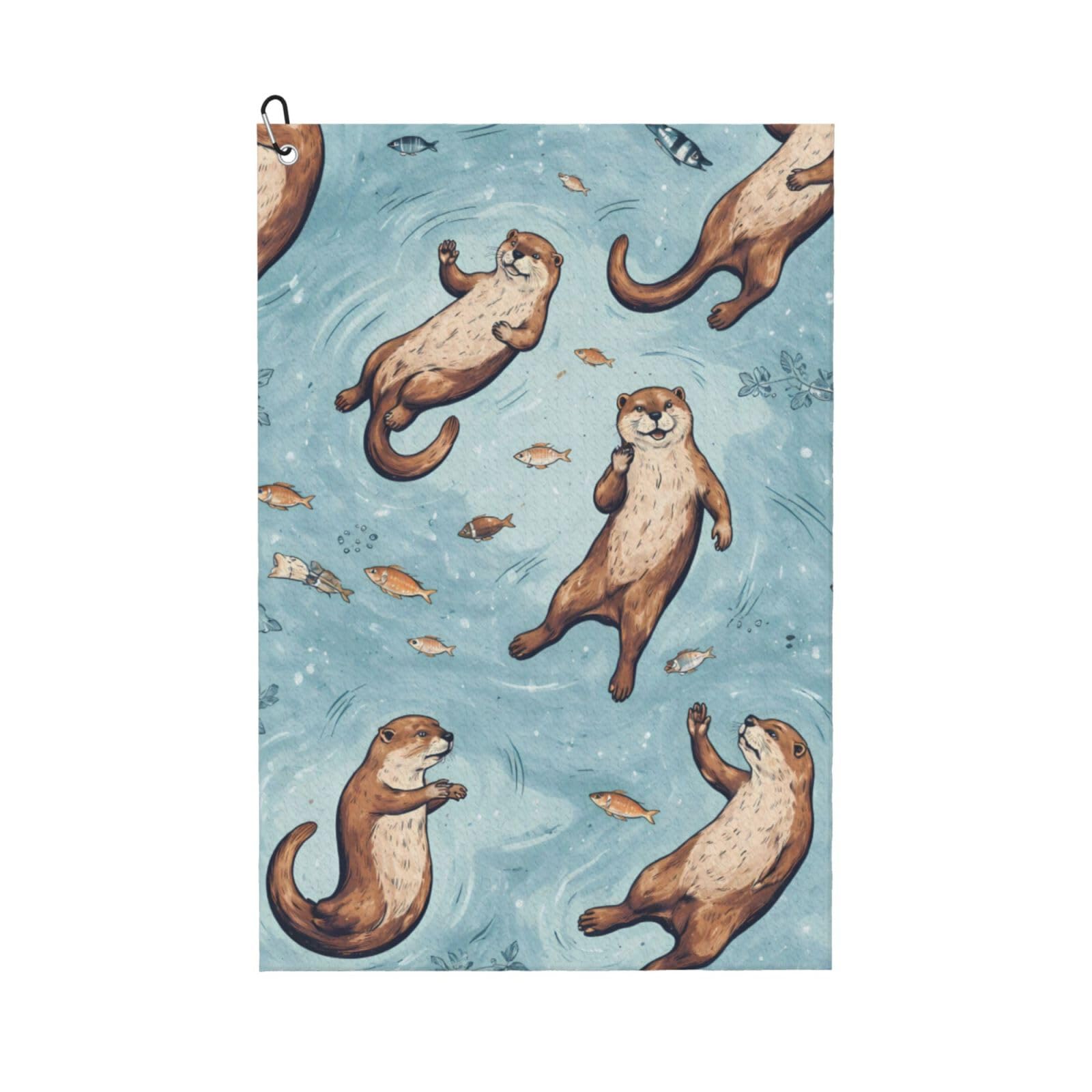 Oudrspo Cartoon Playful Otters Multi-Functional Golf Towel | Absorbent Quick Drying 16x24in