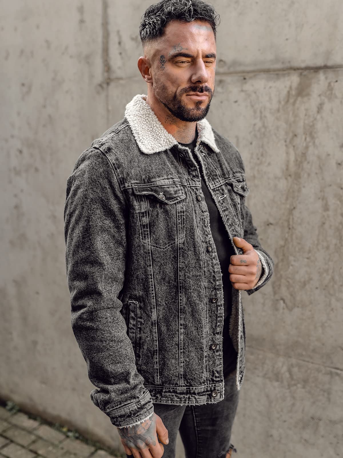 BOLF Hombre Chaqueta vaquera de entretiempo con Pelo Denim Jeans Jacket Vintage Cazadora Plumas Clásico Estilo Urbano Mix 4D4