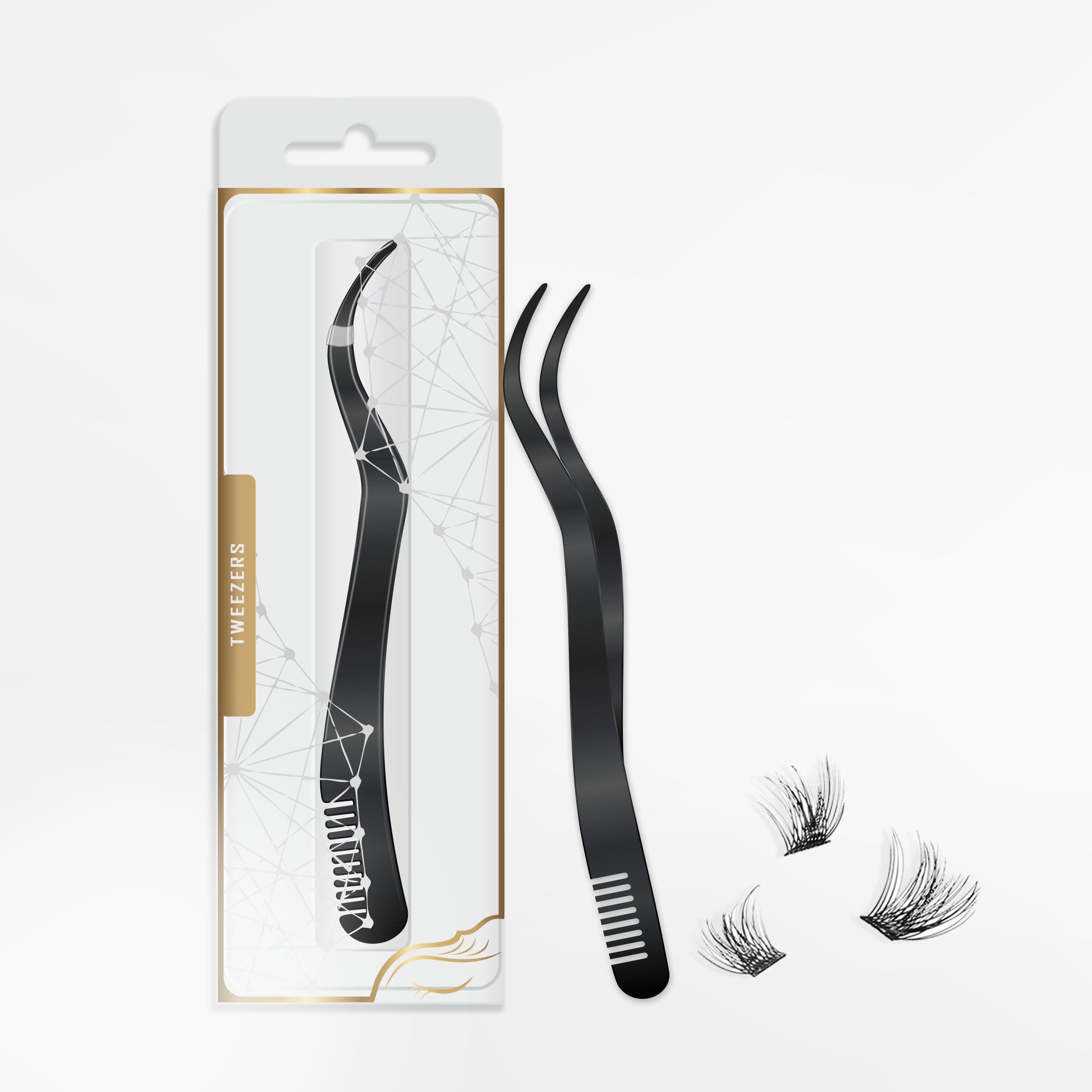 Pinzas de extensión de pestañas 2 en 1 con peine, pinzas de extensión de pestañas de codo de acero inoxidable, pinzas de pestañas para extensiones de pestañas, herramienta precisa para pestañas