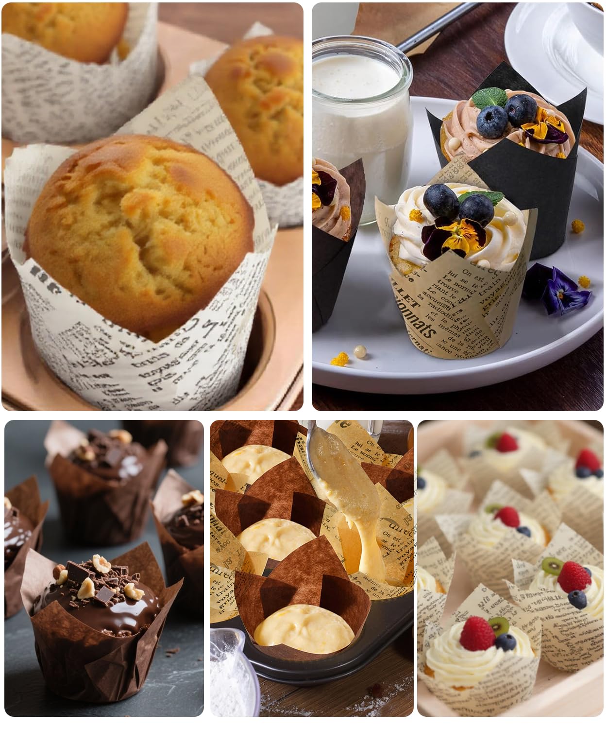 200 Caissettes Muffins Papier Tulipe - Taille Standard 5x8 Cm - Naturel Non Blanchi - Idéal Pour Cupcakes, Anniversaire, Mariage