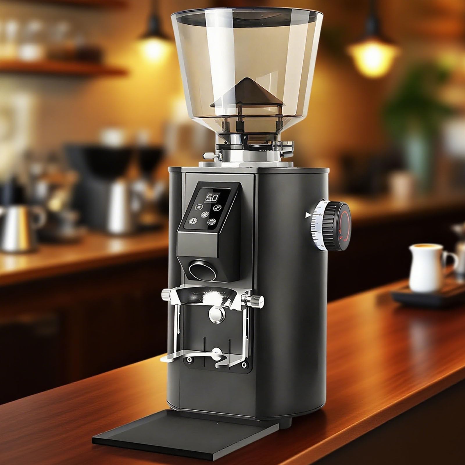 Molinillo Cafe, Molinillo De Café Comercial De 350W con Muelas Planas Y 9 Ajustes De Precisión, Pantalla LED, Molino Cafe Electrico con Tolva De 450 G Y Doble Dosificación Black