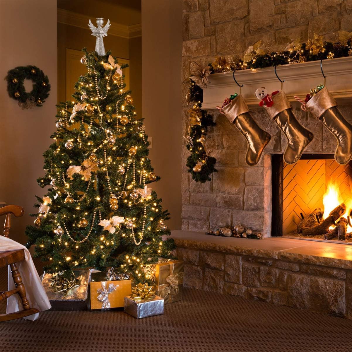 Amosfun Angel Christmas Tree Topper Silver Christmas Tree Top Decoration Coated Metal Angel Xmas Topper Ornaments for Holiday Home Office Shopping Mall Decor - Image 6