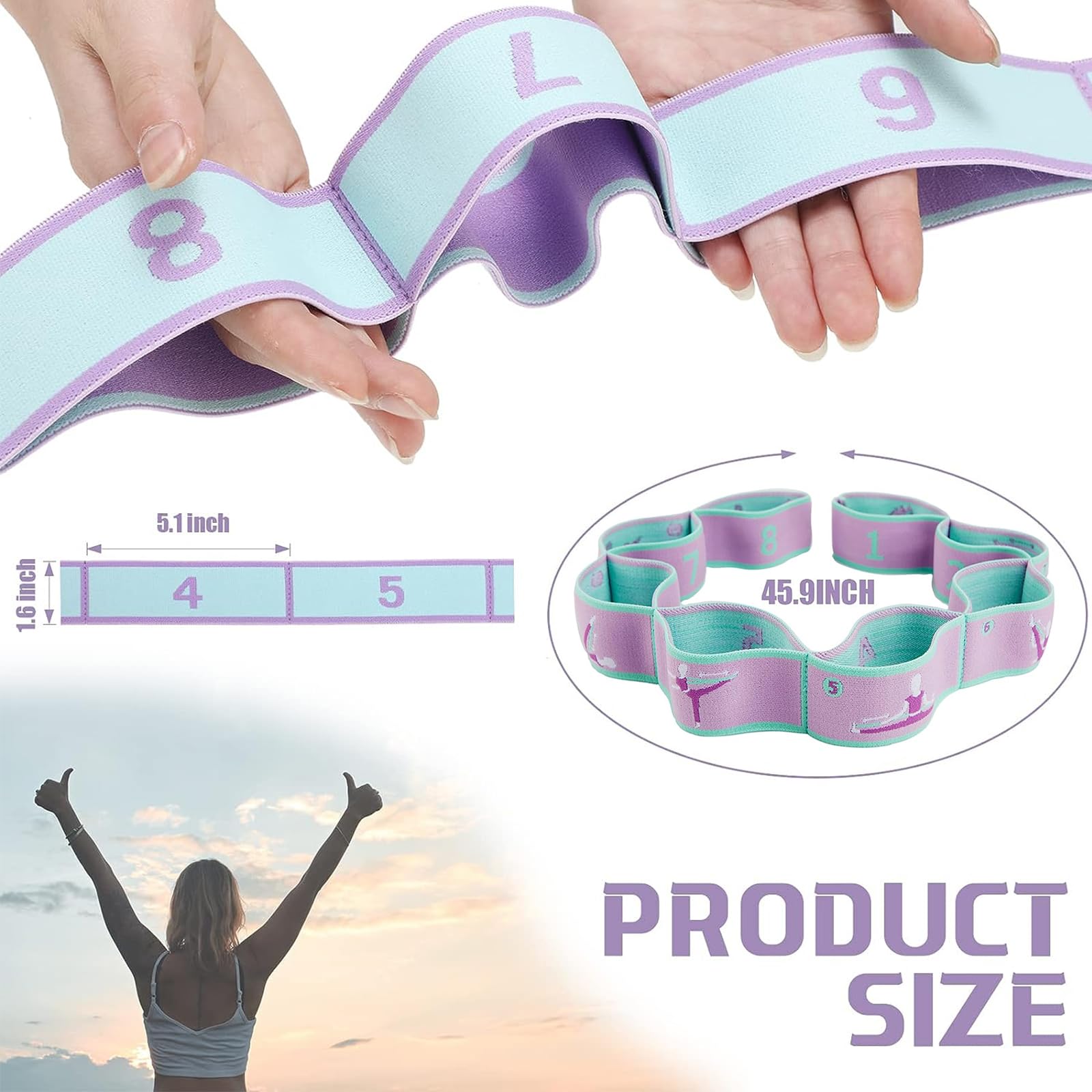 Bande Élastique Musculation Lot de 2 Sangles Yoga Exercice Résistance 8 Boucles