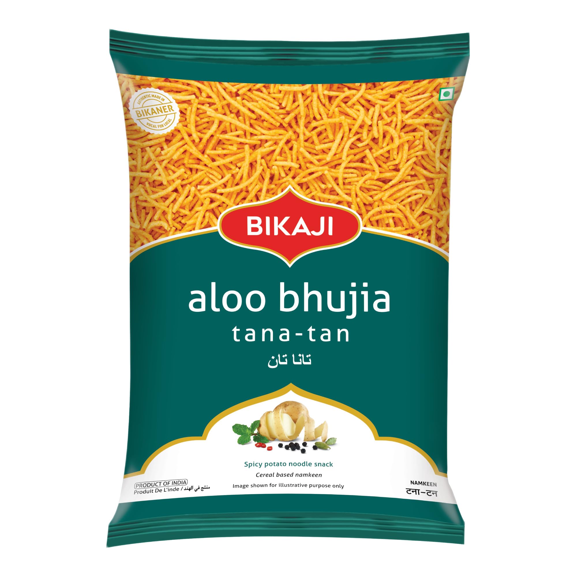 Bikaji Tana-Tan Aloo Bhujia Sev 7.05 oz (200g) | Indian Namkeen Fried Potato Noodles for Bar Snack| Spicy & Crunchy Indian Namkeen Bhujia Sev for Party Mix | Authentic aaloo Bhujia Sev for Tea-Time