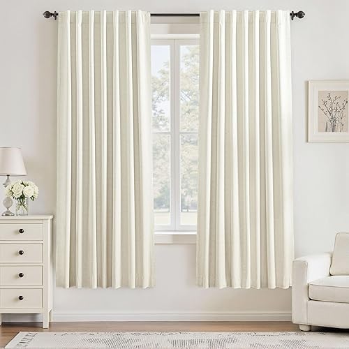 Miniatura 82 de UHITECH - Cortinas opacas de 84 pulgadas de largo, juego de 2 paneles de lino natural, 100% opacas, cortinas negras para dormitorio, sala de estar,