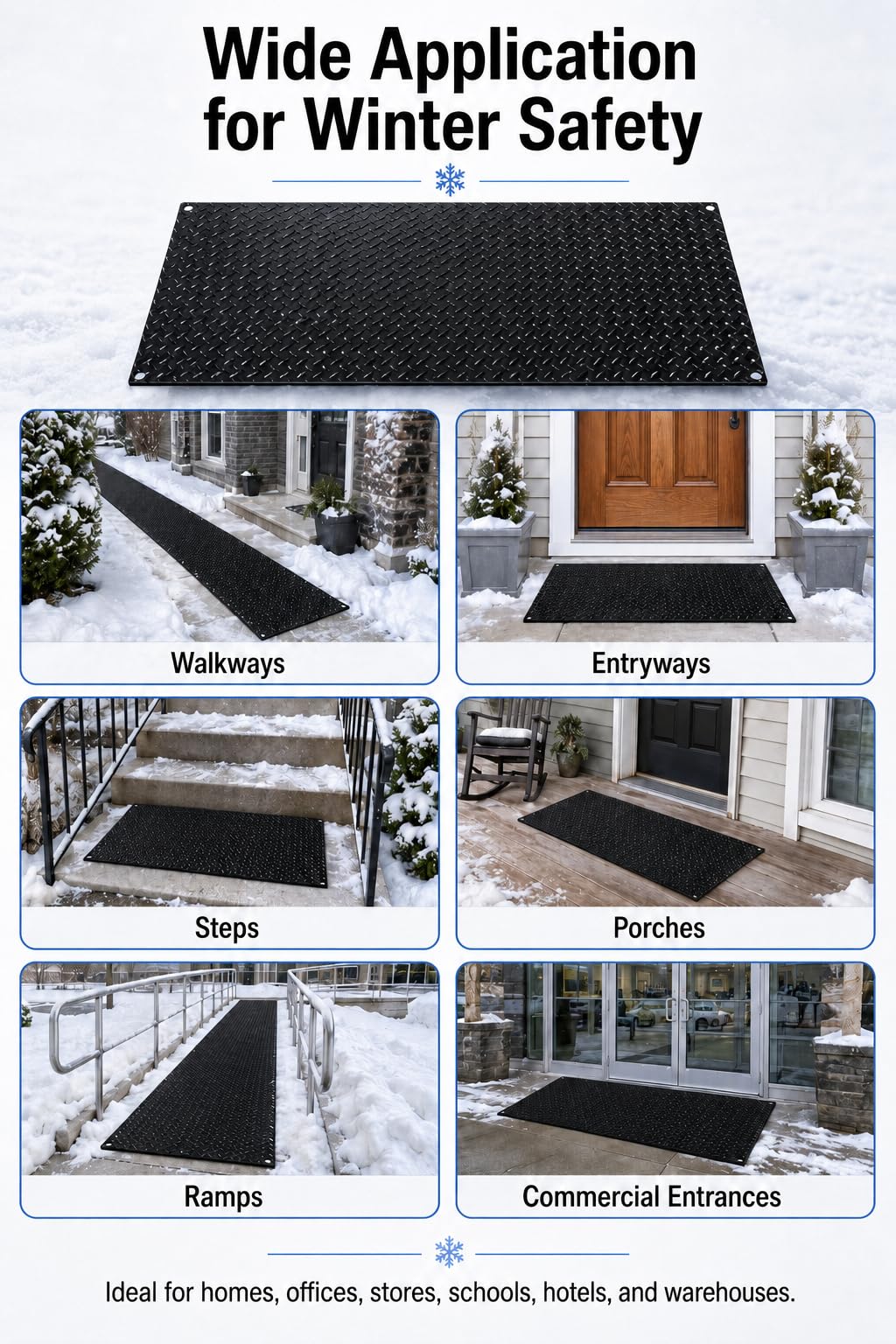 Tappetini Riscaldanti da Esterno 10 X 30 Pollici, Tappeti Antigelo per Neve, Passerelle Riscaldanti per Inverno, Tappeti Marciapiede Elettrici per Ponti(3 Pezzi) 3PCS10×30"