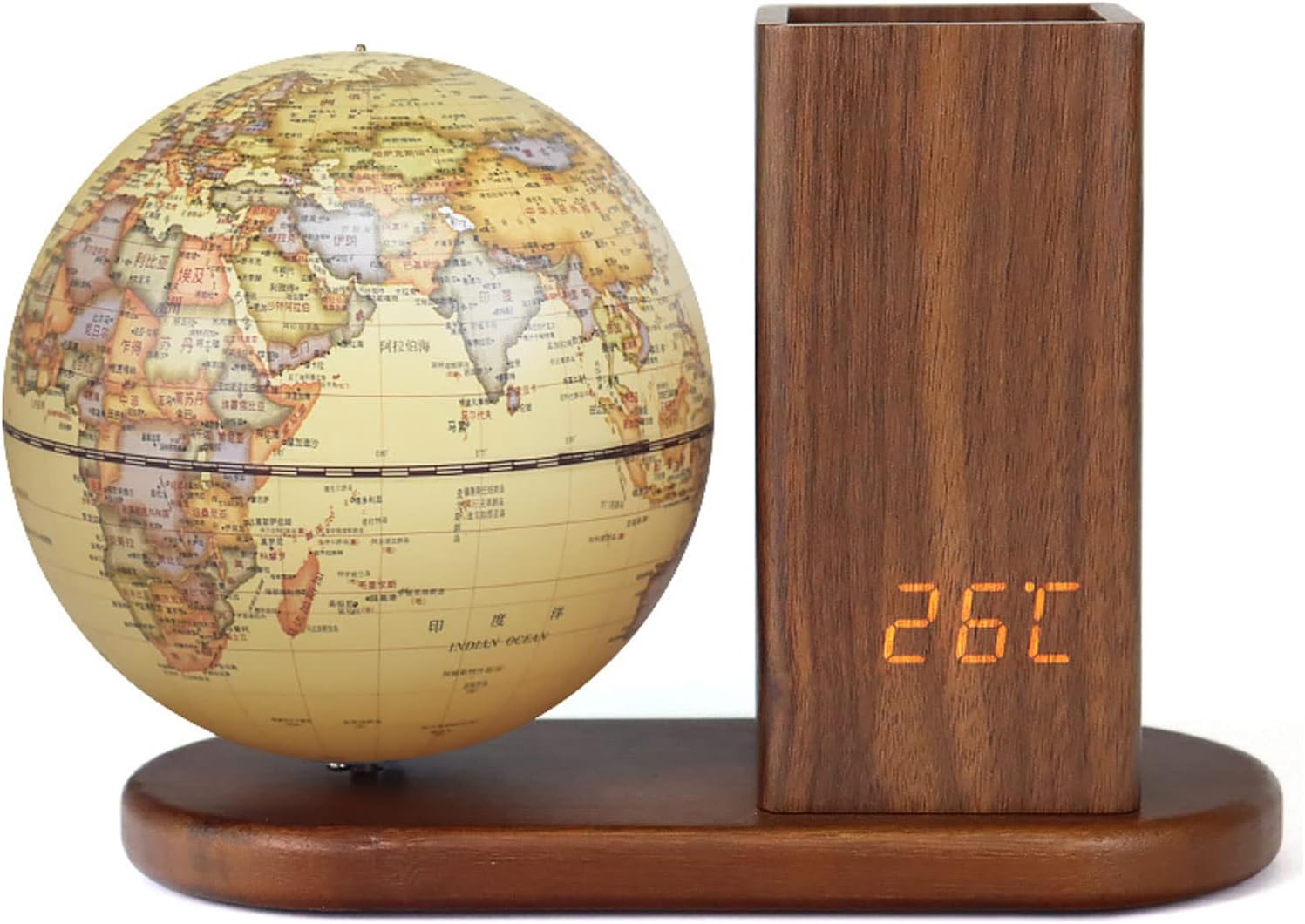ZAJ 13cm/5'' Mini World Globe W/Electronic Clock & Pen