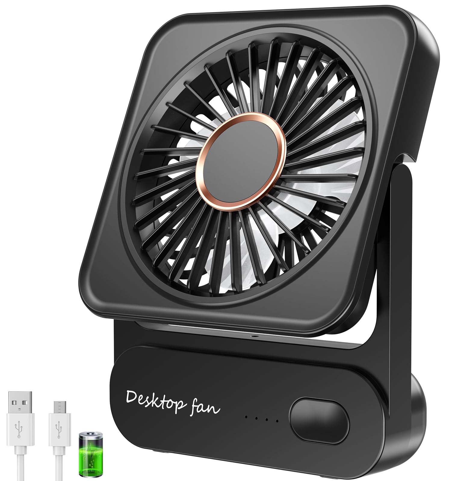 Ventilateur de Bureau, Rechargeable 4000mAh (12h Autonomie), Mini Ventilateur Silencieux 3 Vitesses, 135° Inclinable, Puissant sans Vibrations,Ventilateur USB pour Maison/Bureau/Voyage