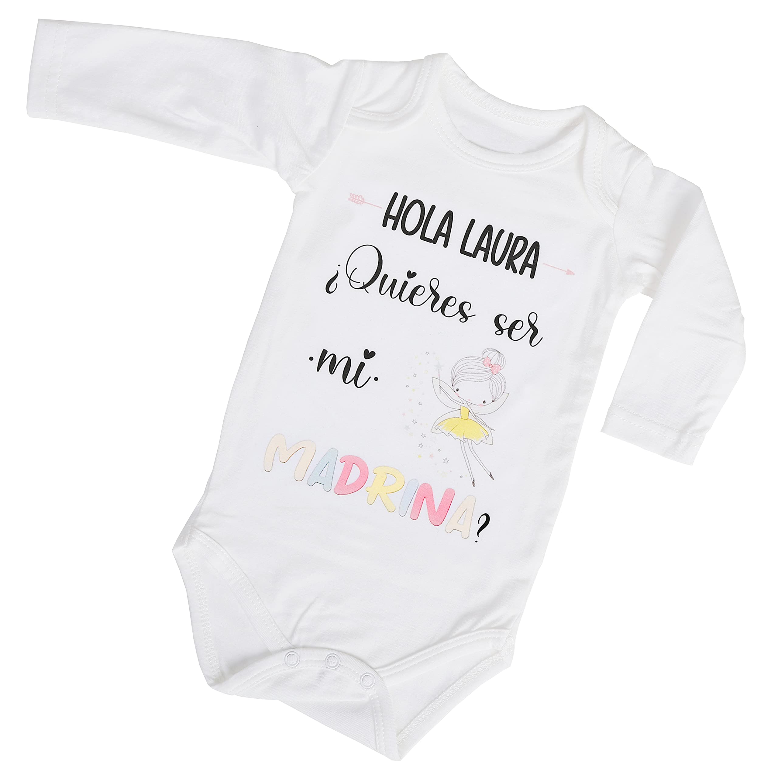 Body para bebé. MADRINA. Body para la madrina. Sorpresa madrina. Unisex. (6-12 meses, Tirantes, Blanco)