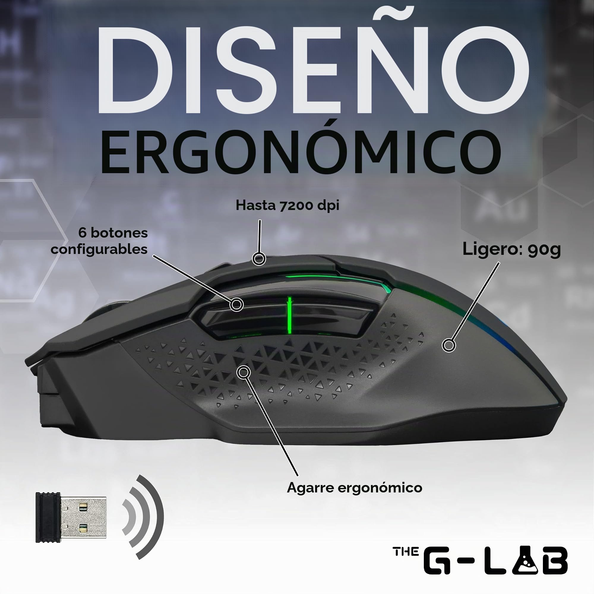 The G-Lab Kult Caesium - Ratón inalámbrico para Gaming inalámbrico 7200 PPP, LED RGB, 6 Botones, ratón para Juegos ergonómicos, Compatible con Pc Ps4 Ps5 Xbox One