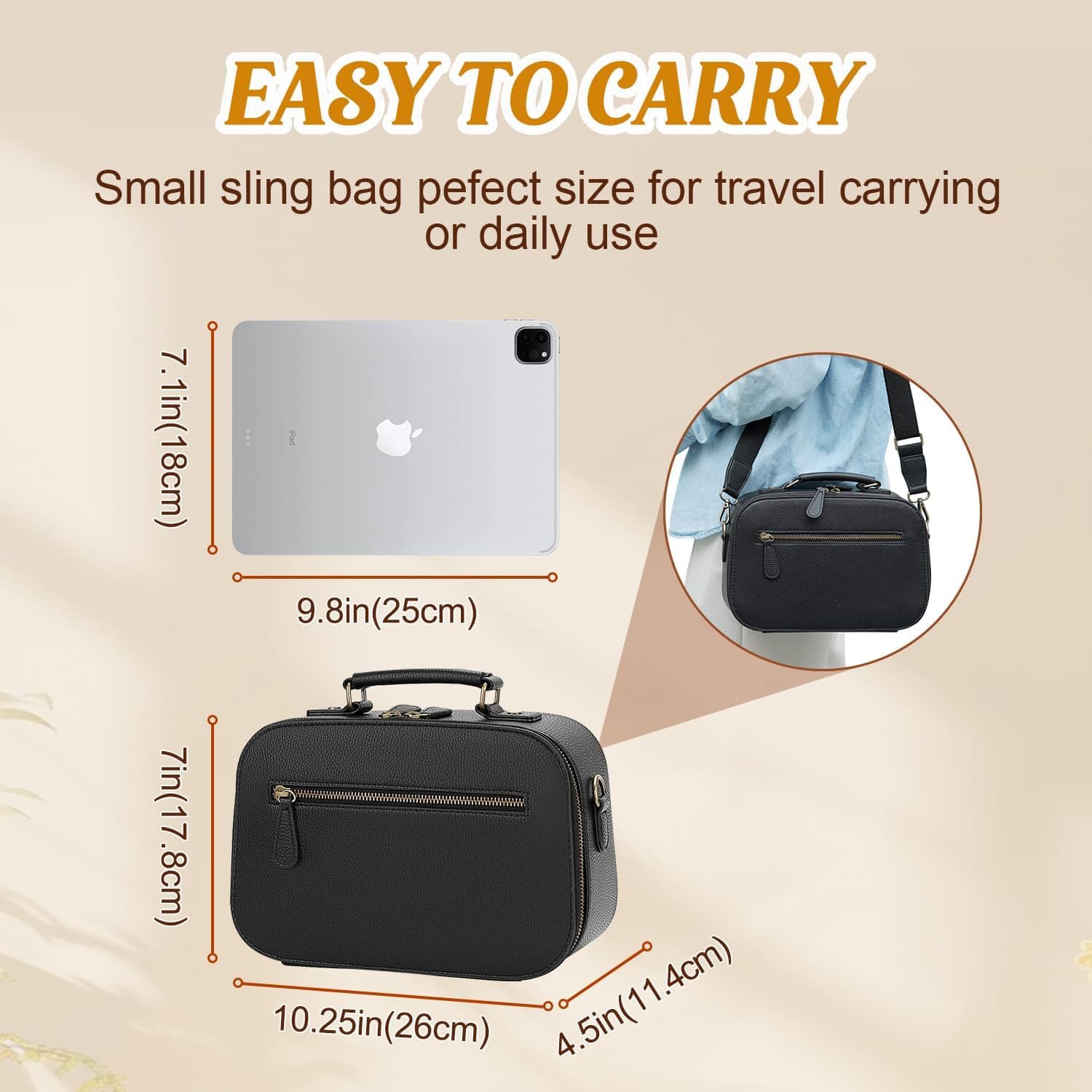 Camera Sling Bag, Waterproof PU Leather Crossbody Camere Bag for Photographers, Small Shockproof Case with Removable Dividers for DSLR/SLR/Mirrorless, 4L Black - Image 2