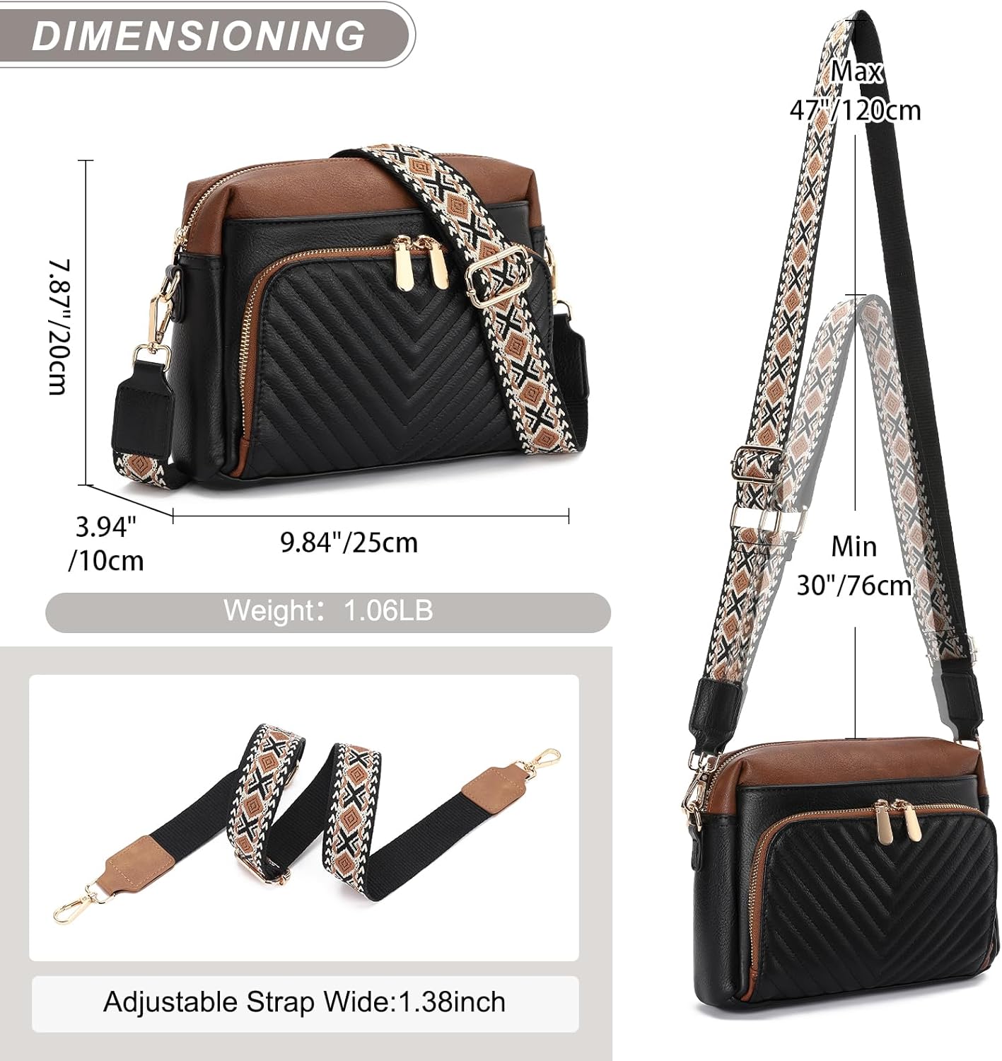 GAEKEAO Quilted Crossbody Bags for Women Vegan Leather Purses with Wide Strap,Women's Mudium Travel Purse Built in Wallet - Image 6