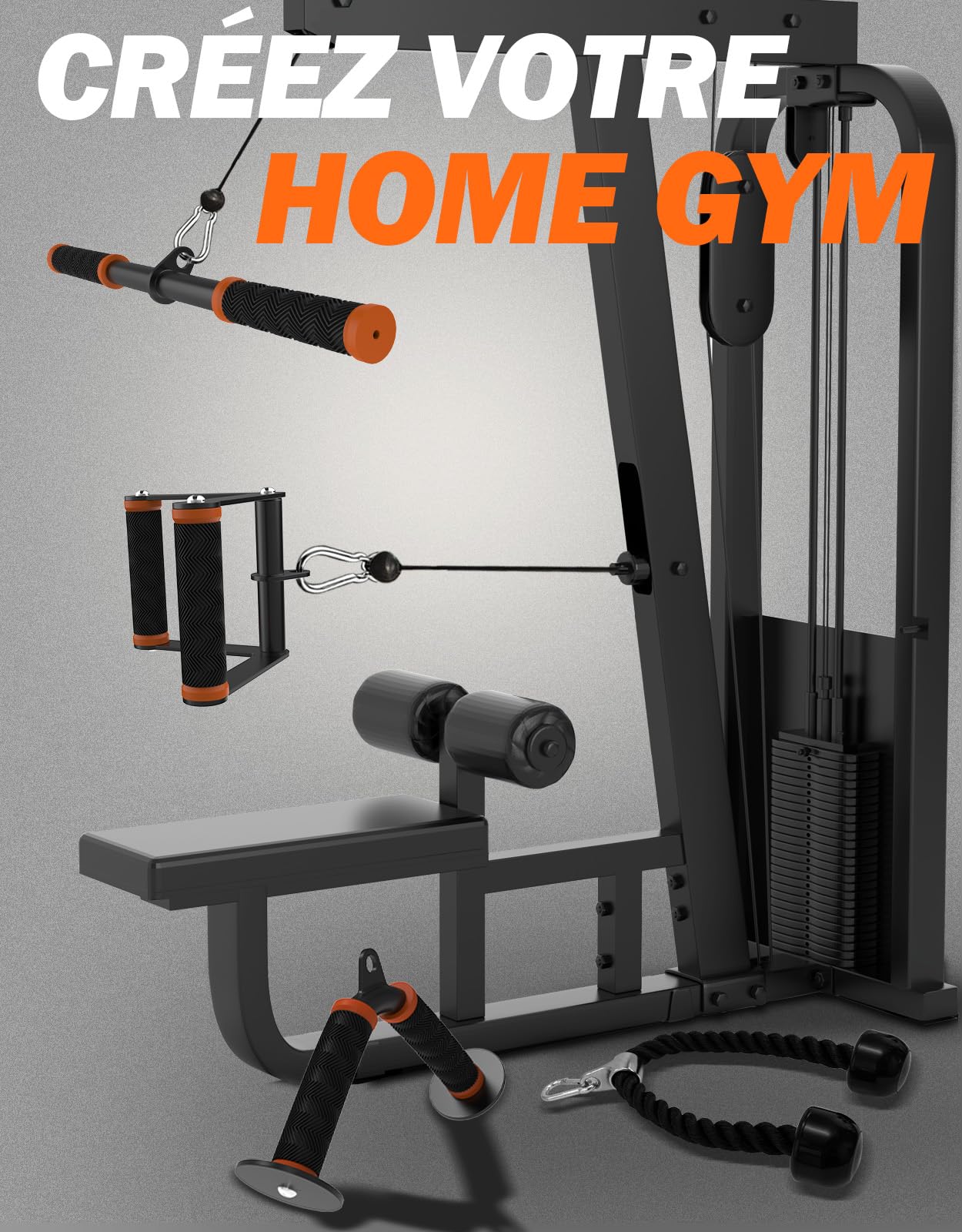 Set d'accessoires pour machine à câbles Fitarc pour salle de sport et entraînements à domicile, accessoires de traction LAT avec prises antidérapantes, orange