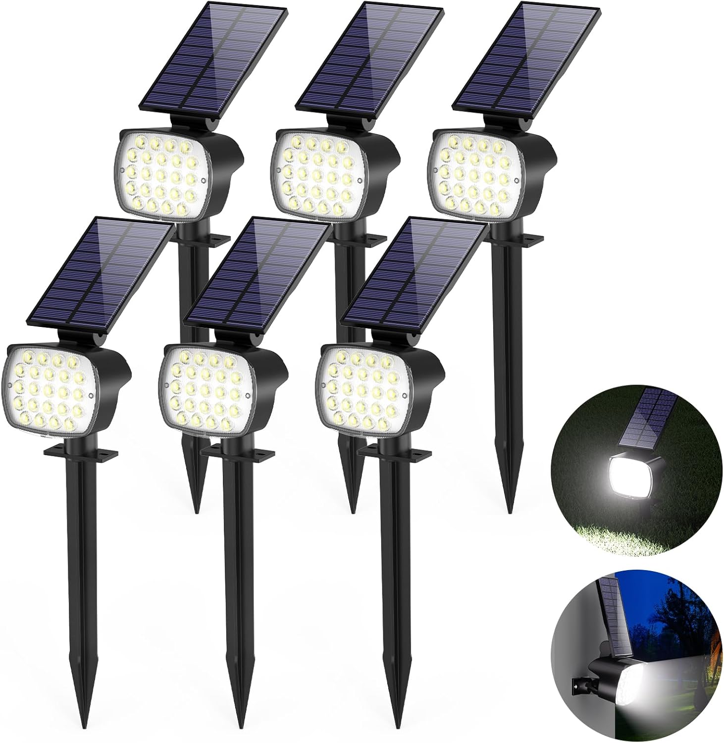 hyrion Solar Spotlight Outdoor Waterproof Ip65 23 LED 3 Lighting Mode 2-in-1 Solar Powred Yard Spot Lights for Garden Tree Law Pathway 6 Pack Cool White