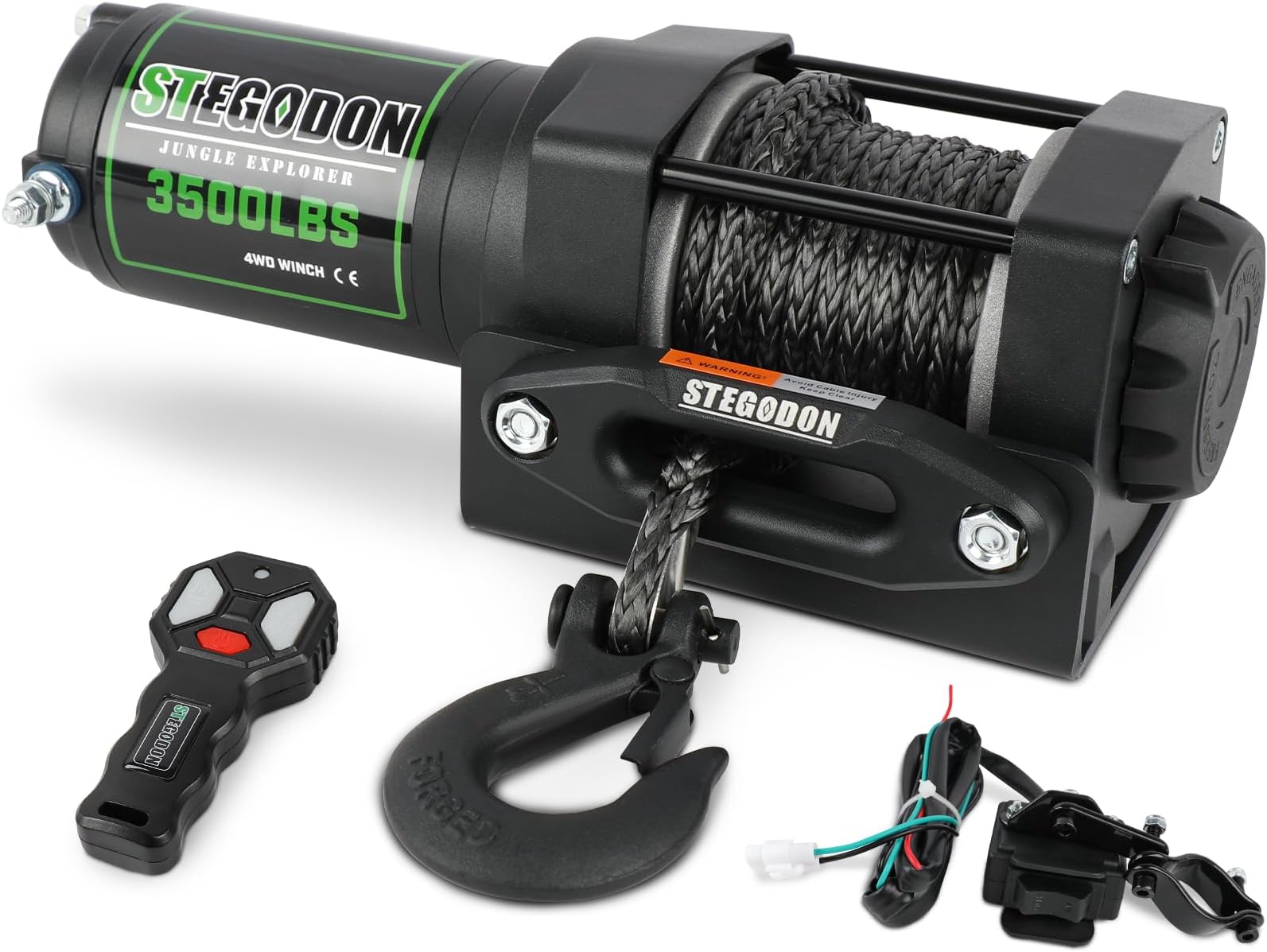 3500 lb Winch ATV UTV Electric Winch,12V Waterproof Winch Synthetic Rope Trailer Electric Winch with Wired Remote and Wireless Remote for ATV UTV Towing,Boat,Off-Road