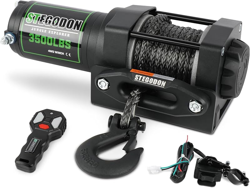 3500 lb Winch ATV UTV Electric Winch,12V Waterproof Winch Synthetic Rope Trailer Electric Winch with Wired Remote and Wireless Remote for ATV UTV Towing,Boat,Off-Road