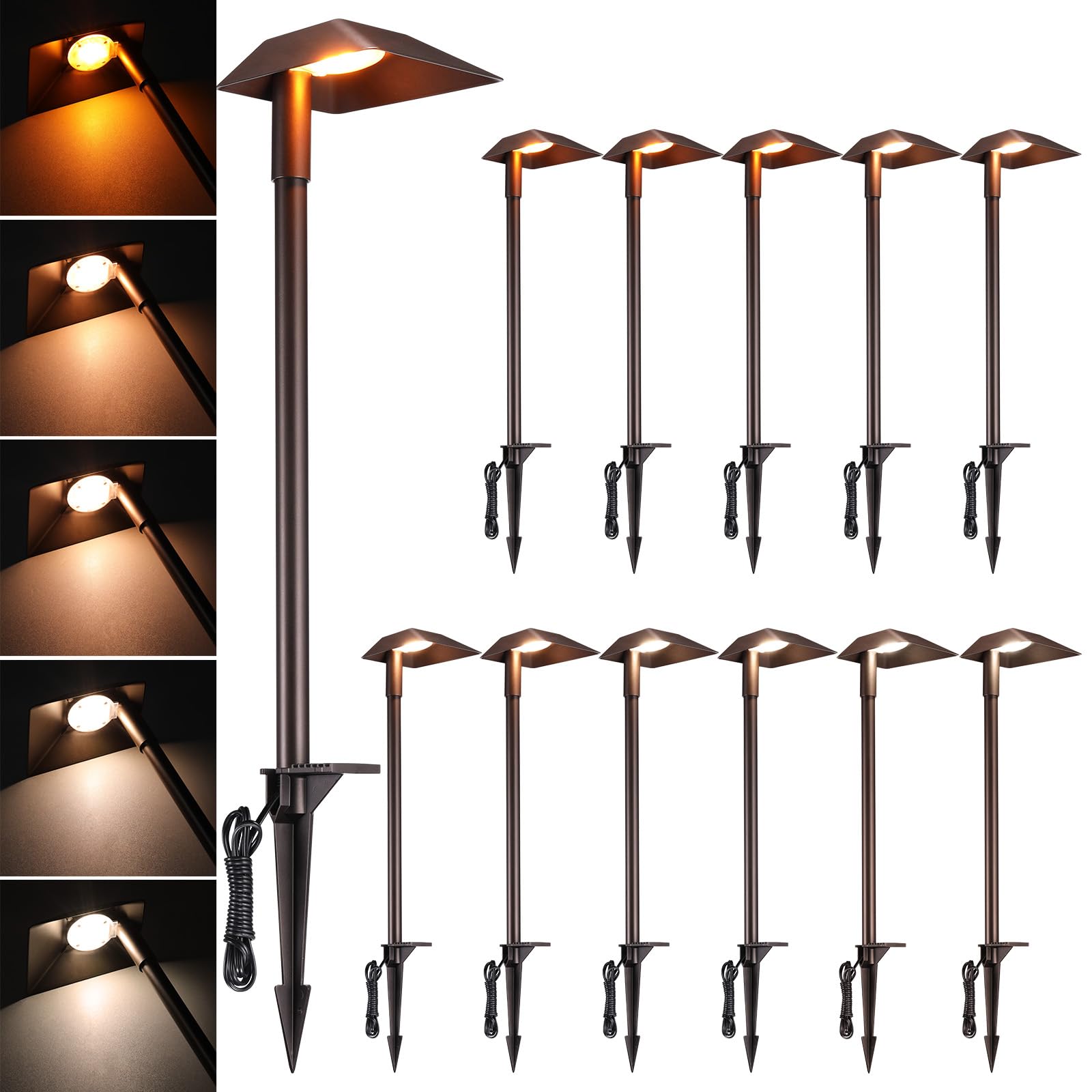 LEONLITE 12-Pack 5CCT Anti-Glare Low Voltage Pathway Lights, 12-24V AC/DC