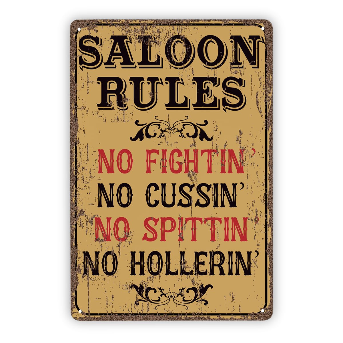 peiyeety Saloon Rules Sign, No Fighting No Cussin Sign, Wall Decor Art, Bar Decor for Indoor Outdoor, Man Cave Decors Wine Bar Pub Decoration, Vintage Metal Tin Signs 12x8 Inches
