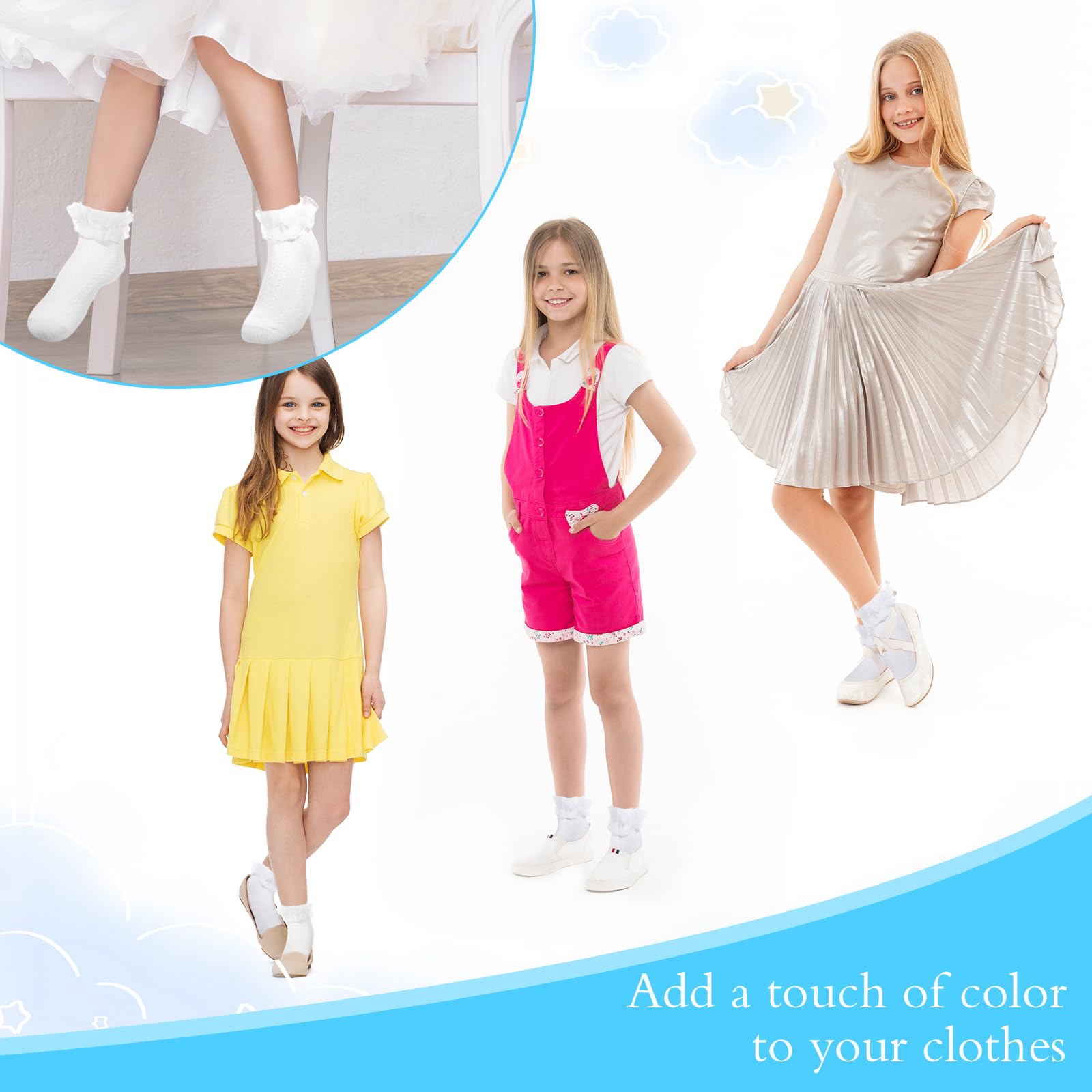 DIVINA VITAE 3 Paar Rüschensocken Ballet Socken Rüschen Damen Spitze Elastisch Söckchen Kleinkind Weiße Lace Socken für Kinder Partykostüm Abschlussball (30–34)