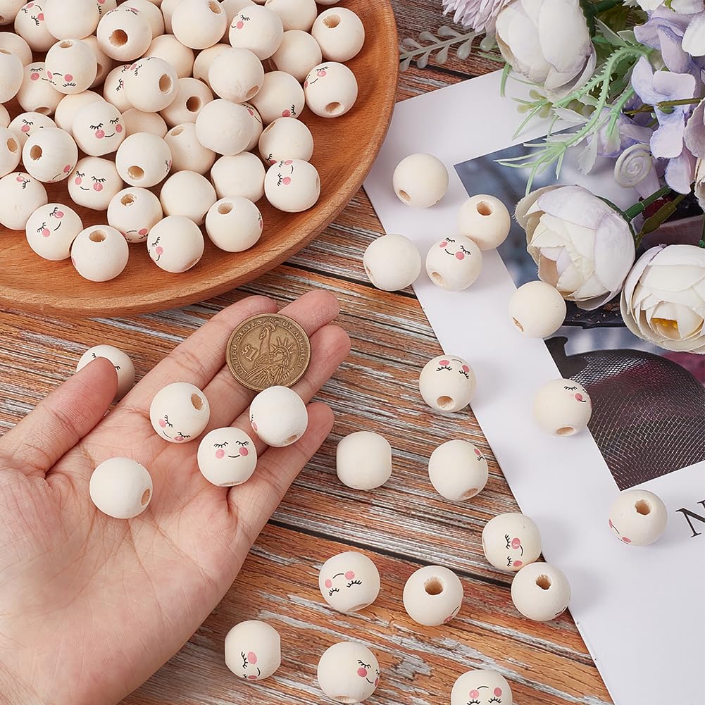 GORGECRAFT Holzperlen Mit Smiley-Gesichtern – 12 Mm, 150 Stück, 3 Stile, Für Schmuck & Basteln