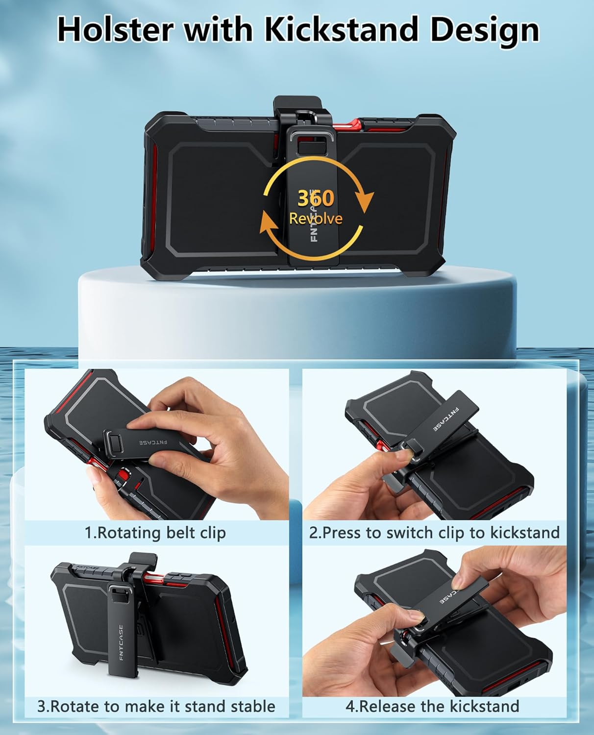 FNTCASE for Samsung Galaxy A16-5G Case: Military Grade Rugged Cell Phone Cover with Kickstand & Holster | Shockproof TPU Protection Bumper Matte Textured Design for Galaxy A16 Cases 6.7 inch - Red