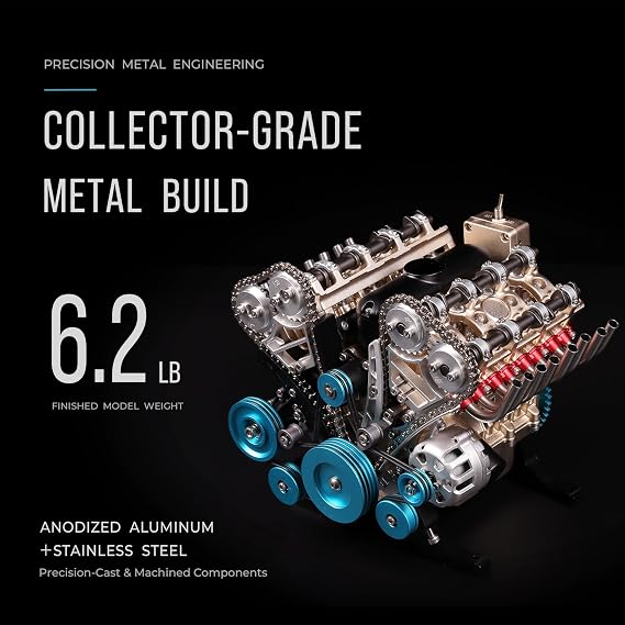 TECHING v8 Engine Model kit That Works Metal Assembly DIY Car Engine Model Kit 500+Pcs Educational Experiment
