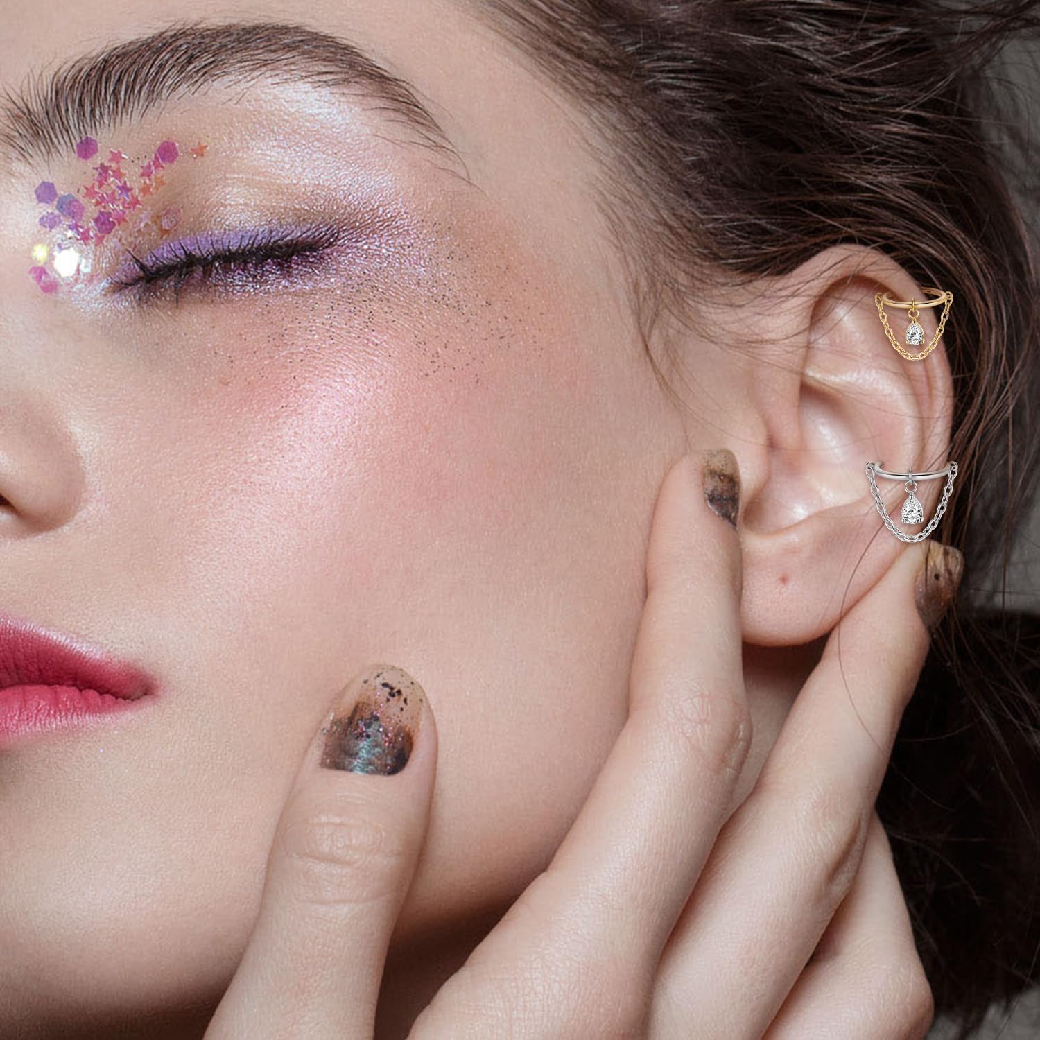 PEAKLINK Dangle Nose Ring Septum Piercing Jewelry 16G Septum Rings Surgical Steel Seamless Clicker Ring Dangly Nose Hoop Ring Daith Earrings Helix Rook Tragus Conch Jewelry Conch Earring - Image 7